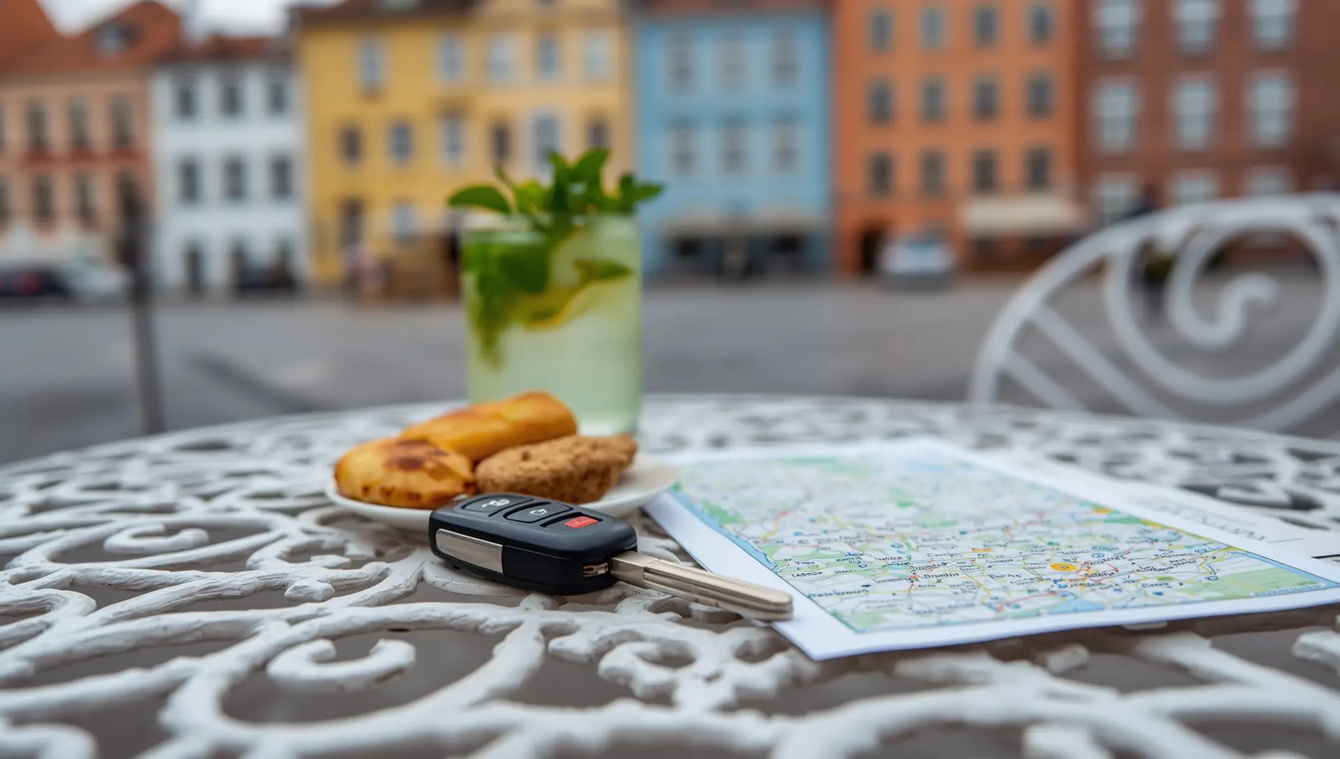 Kluczyki samochodowe i plan trasy we Wrocławiu